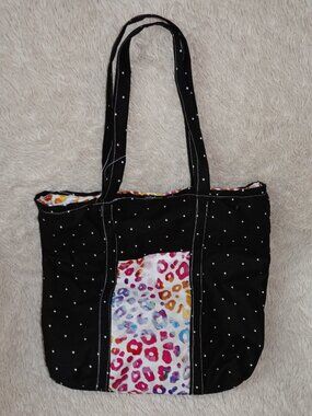 Girls Handmade Black Polka-Dot, Multi-colored Leopard Print Soft Fabric Bag